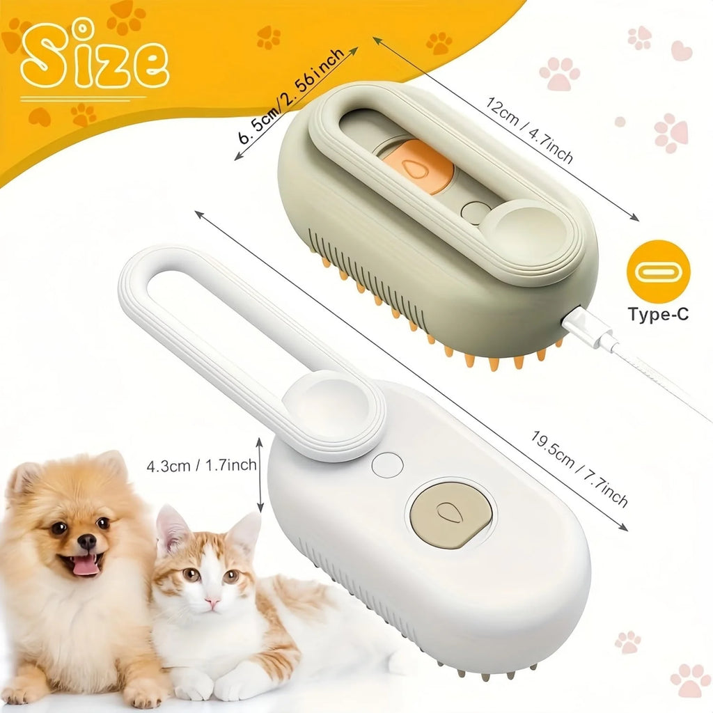 Cat Steam Brush, 3 in 1 Self Cleaning Steamy Cat Brush, Spray Silicone Massage Comb, Cat Brush for Shedding, Pet Hair Removal Tool with Handle Multifunctional Grooming Brush for Dogs Cats