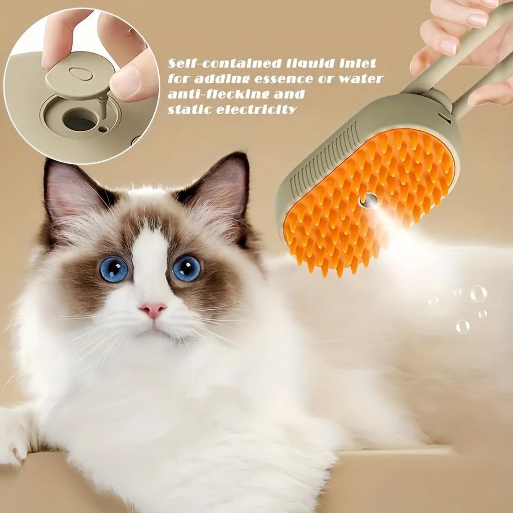 Cat Steam Brush, 3 in 1 Self Cleaning Steamy Cat Brush, Spray Silicone Massage Comb, Cat Brush for Shedding, Pet Hair Removal Tool with Handle Multifunctional Grooming Brush for Dogs Cats