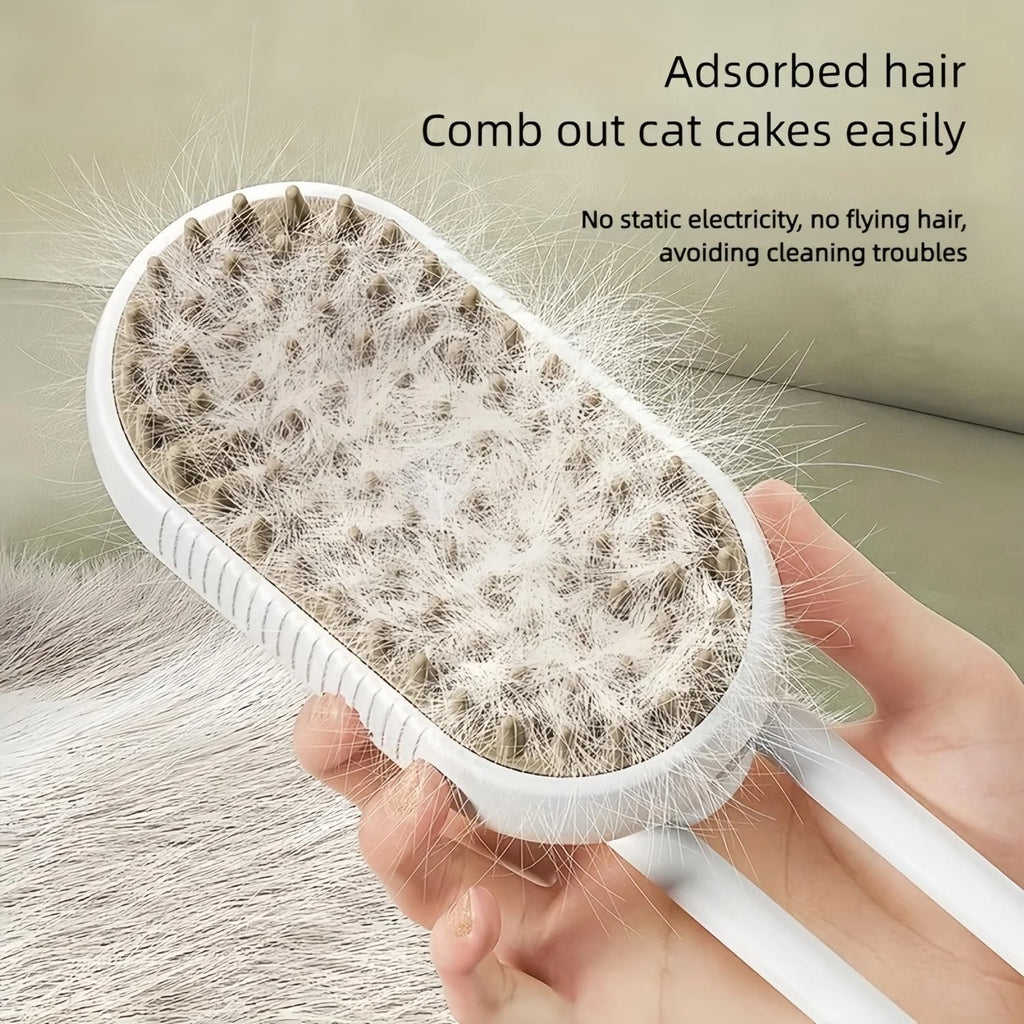 Cat Steam Brush, 3 in 1 Self Cleaning Steamy Cat Brush, Spray Silicone Massage Comb, Cat Brush for Shedding, Pet Hair Removal Tool with Handle Multifunctional Grooming Brush for Dogs Cats